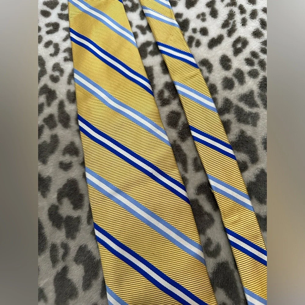 Harold Powell Silk Necktie in Yellow/Orange Blue Stripe